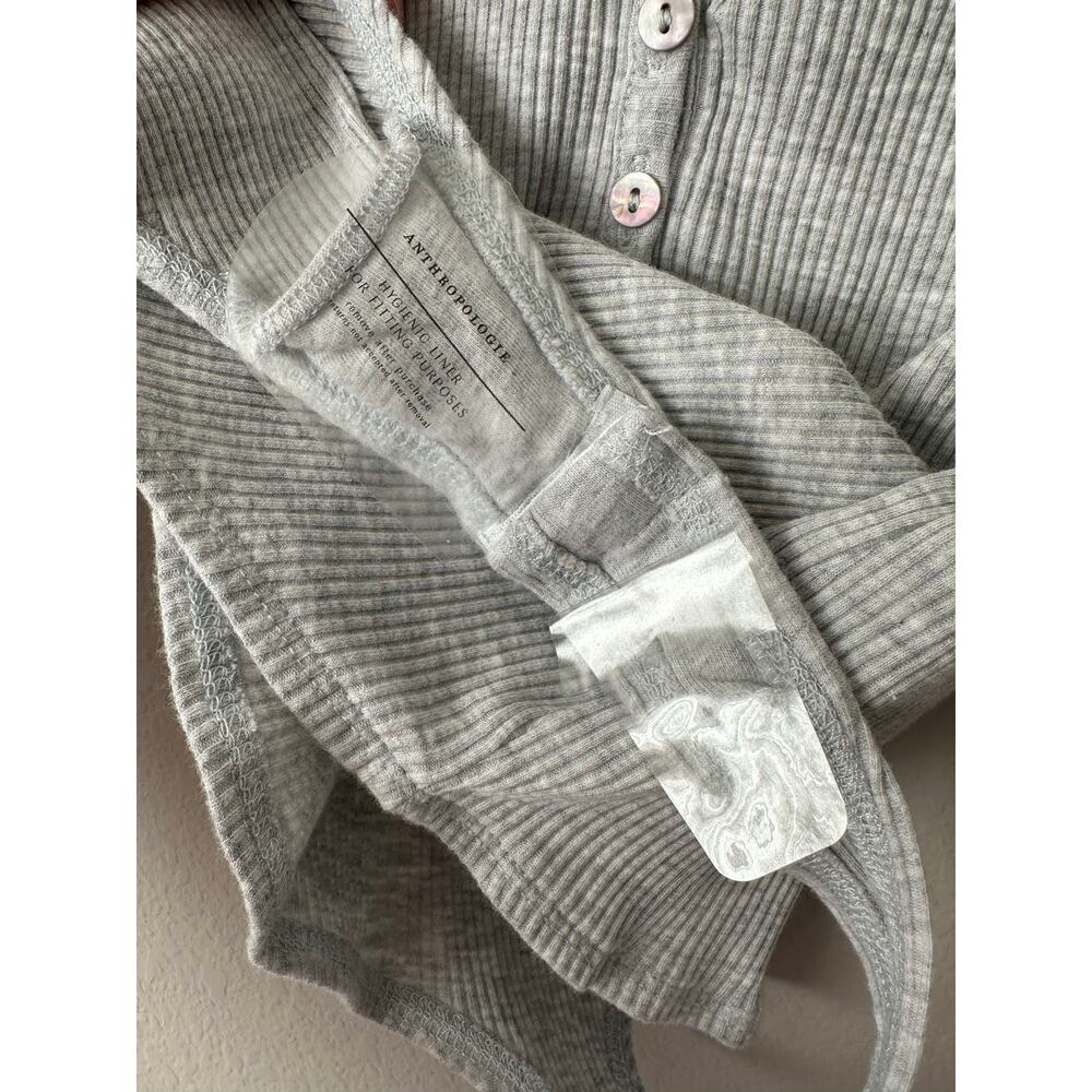 ANTHROPOLOGIE Ribbed Henley Tee V-Neck Bodysuit in Light Grey Heather Size XS - Picture 10 of 11